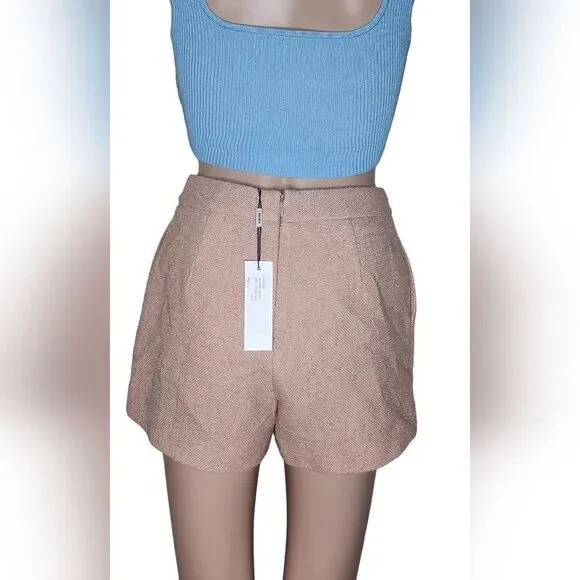 NWT L'agence Ashton women's beige tweed preppy cotton summer shorts Size 2